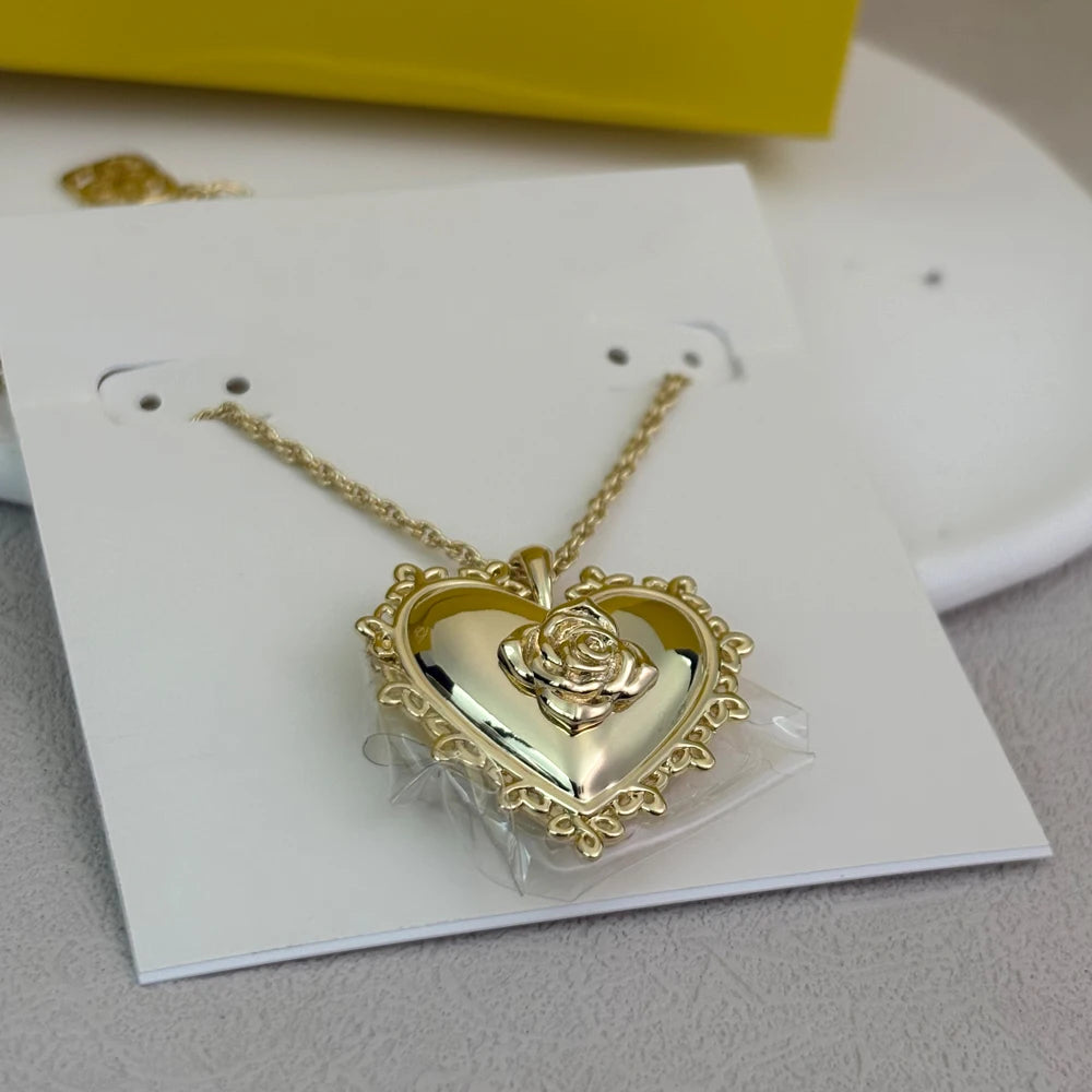 Kendra Scott Gold Lock & Rose Pendant Necklace – Love Clavicle Chain, Trendy Romantic