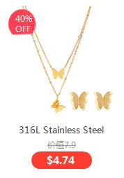 Stainless Steel Butterfly Jewelry Set - Gold Necklace & Earrings