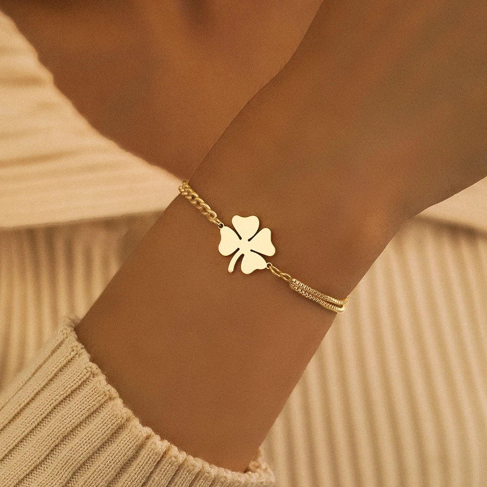 Lucky Clover Stainless Steel Bracelet for Women | Non-Fading Everyday Jewelry