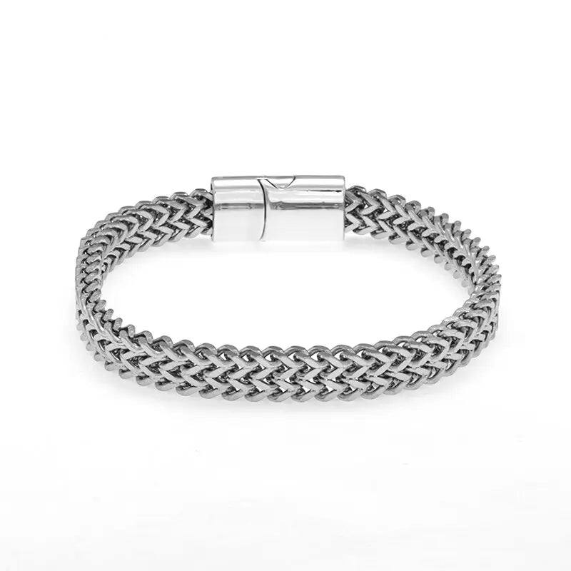 Stainless Steel Braided Bracelet - Double Row Metal Design for Men & Women