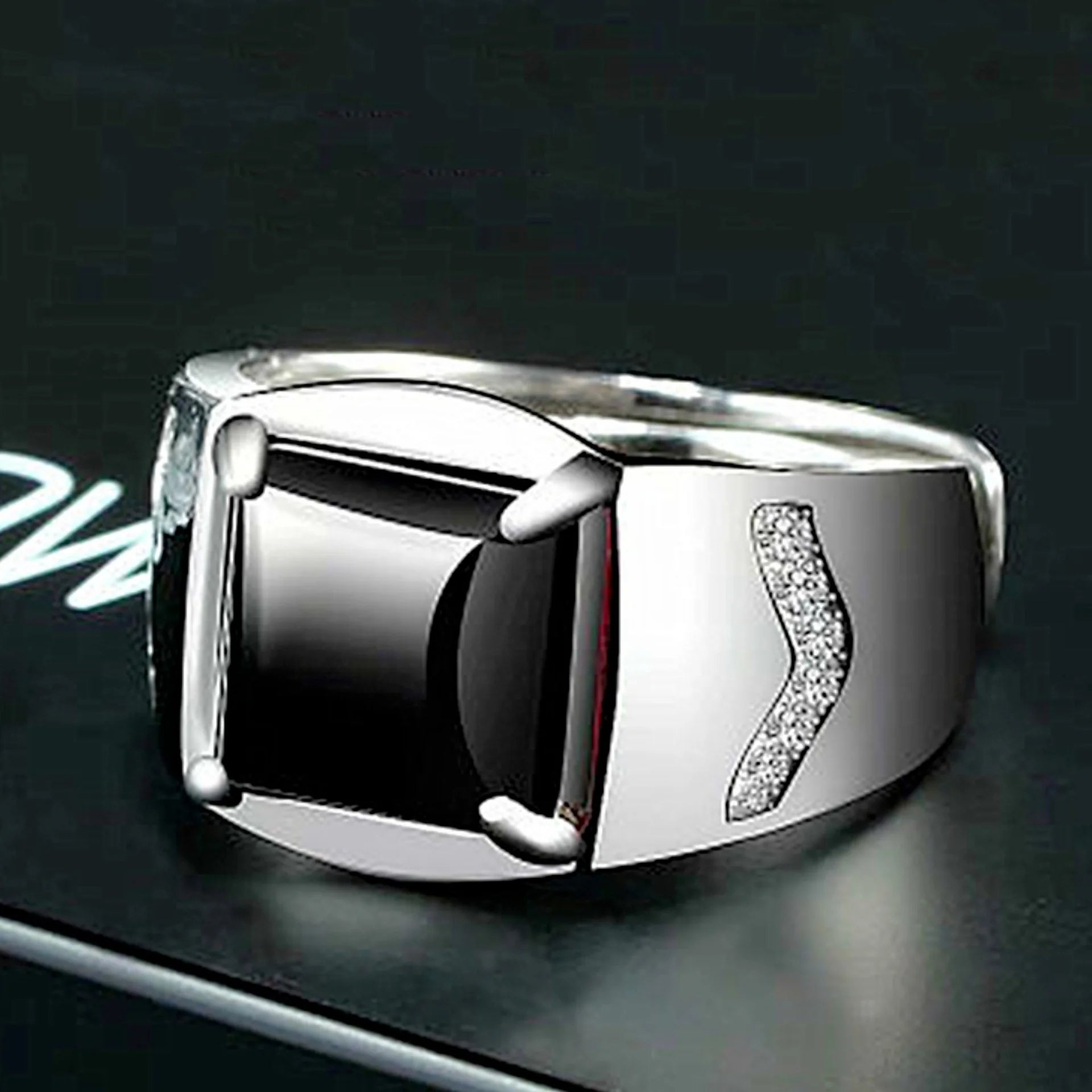 Men's Adjustable Engagement Ring with black Stone | Trendy Wedding Band