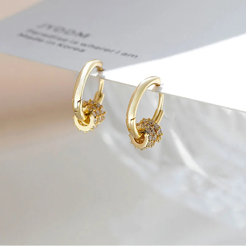 Sterling Silver Gold-Plated  Earrings with Zirconia - For  Women