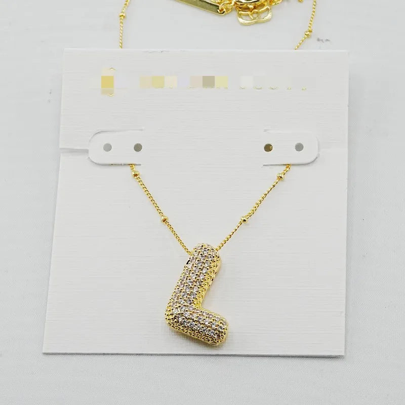 Gold Initial Letter Necklace – 26 Zircon Alphabet Pendants