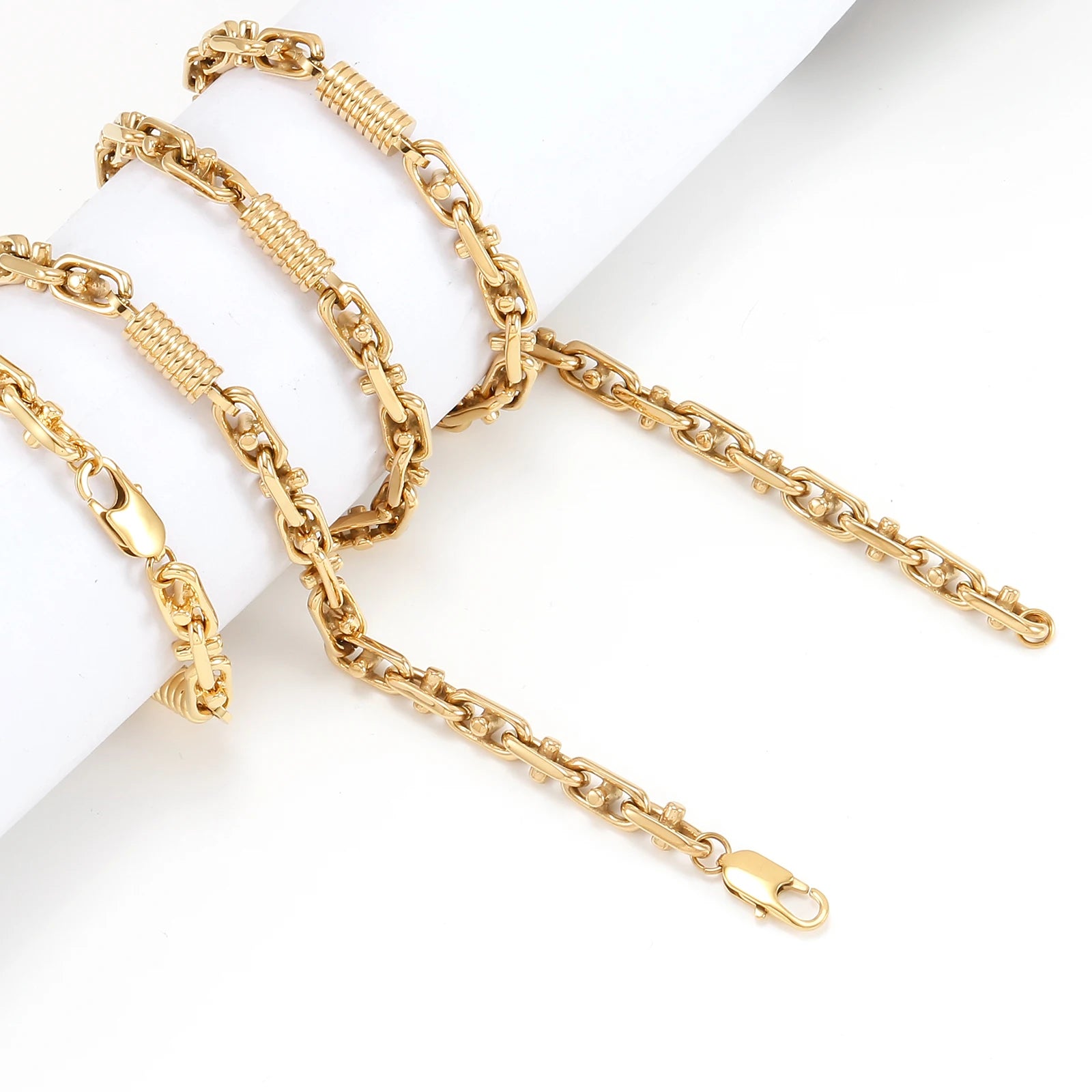 Golden Cuban Link Chain Necklace & Bracelet Set | Stainless Steel Fashion Jewelry