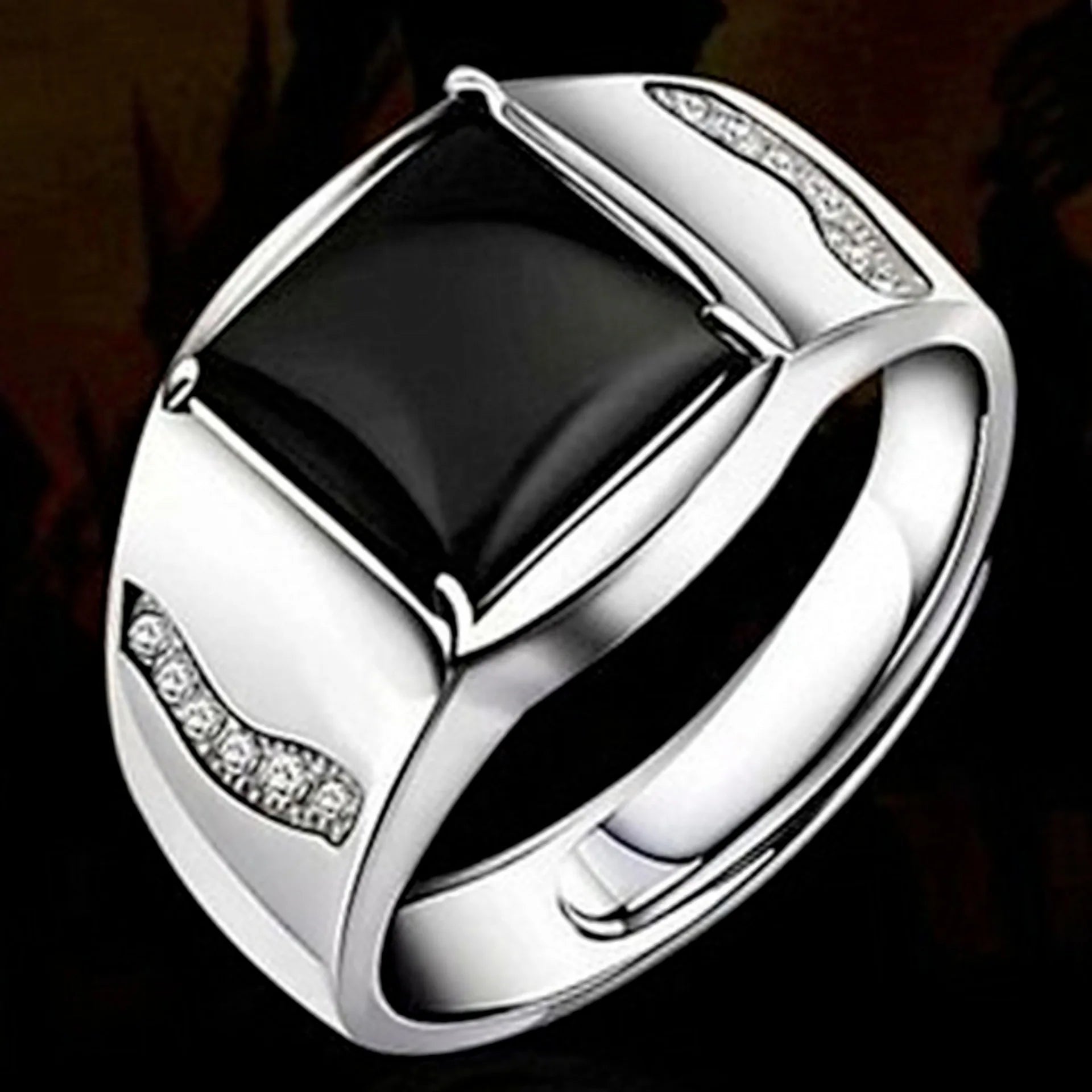 Men's Adjustable Engagement Ring with black Stone | Trendy Wedding Band