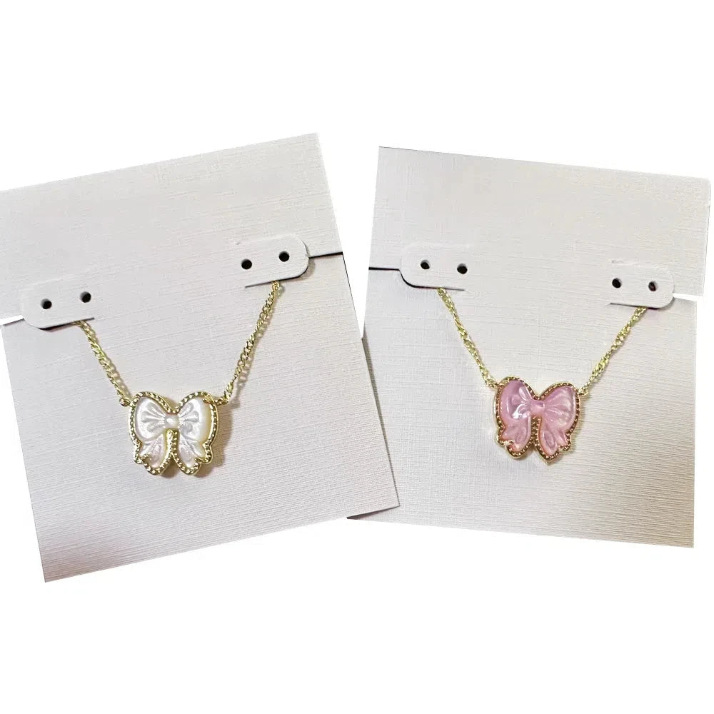 Gold Bow Pendant Necklace – Mother-of-Pearl Short Necklace