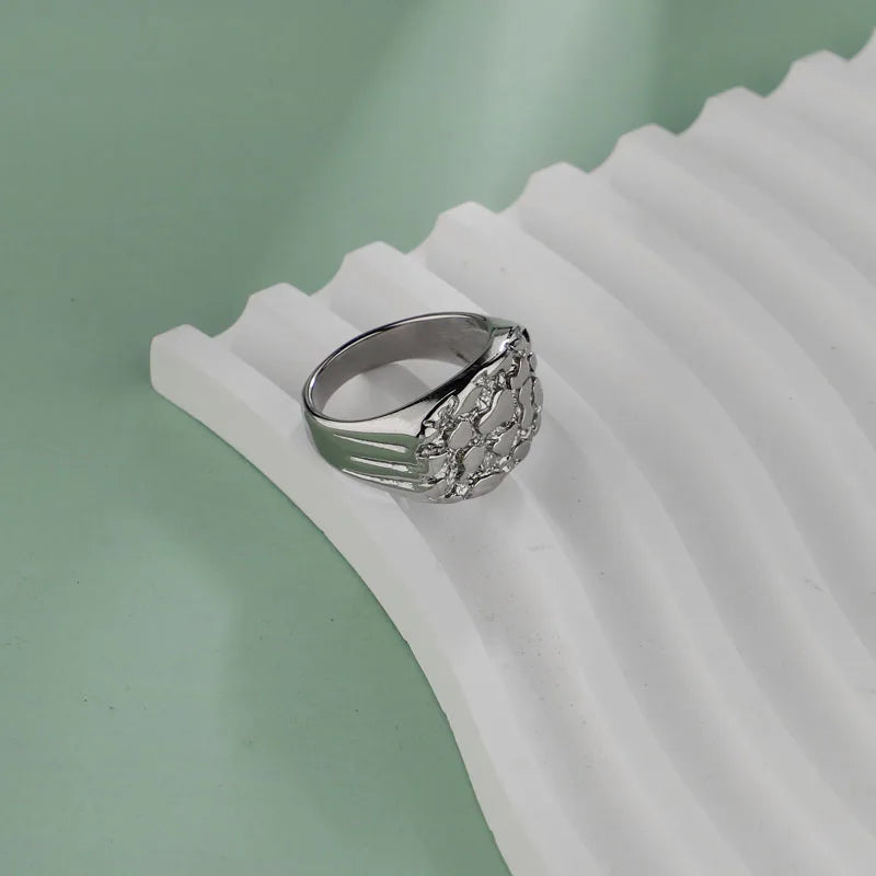 Men’s Nugget Ring – 18K Gold-Plated Stainless Steel Hip-Hop