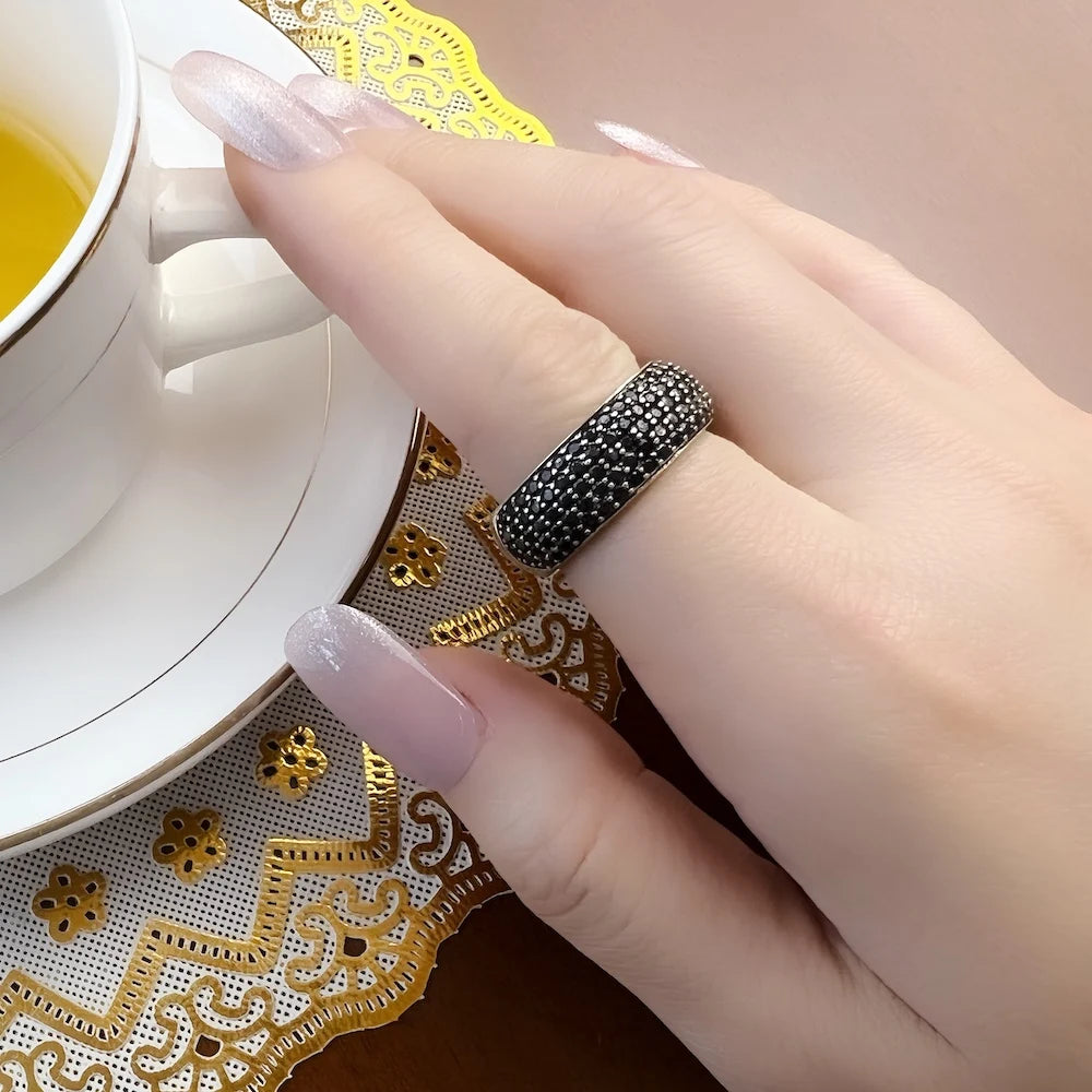 Black Pave Band Ring | Sterling Silver Jewelry for Men & Women | Fine European Style Gift