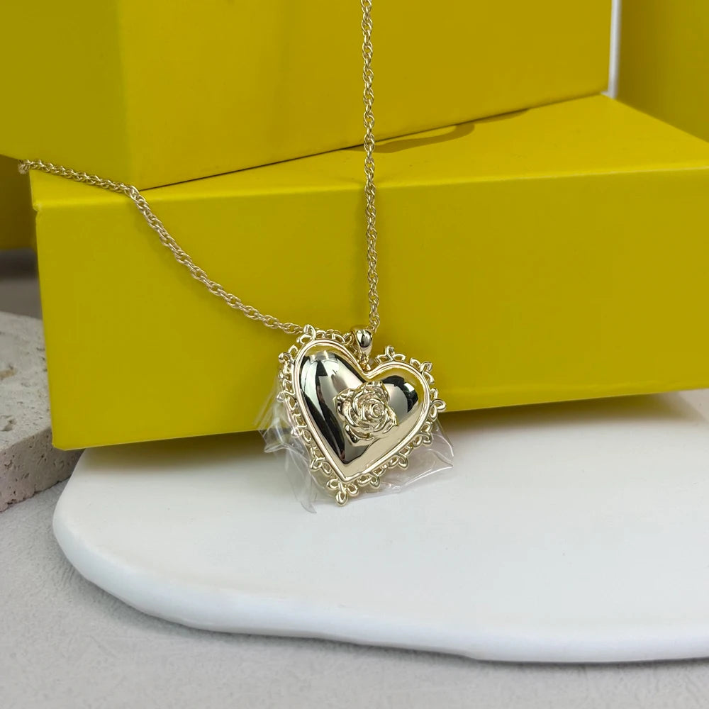 Kendra Scott Gold Lock & Rose Pendant Necklace – Love Clavicle Chain, Trendy Romantic