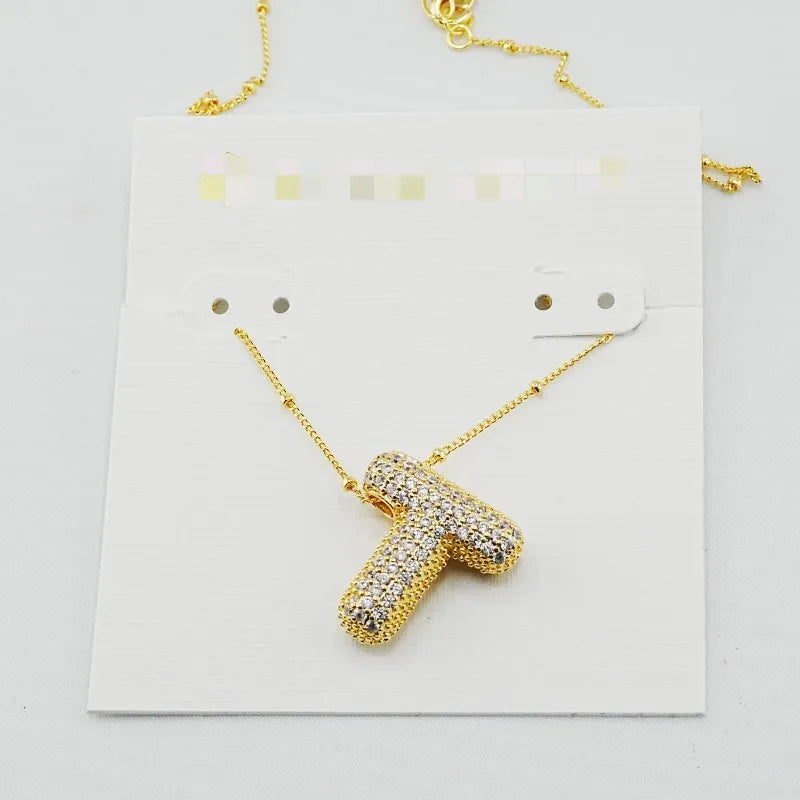 Gold Initial Letter Necklace – 26 Zircon Alphabet Pendants