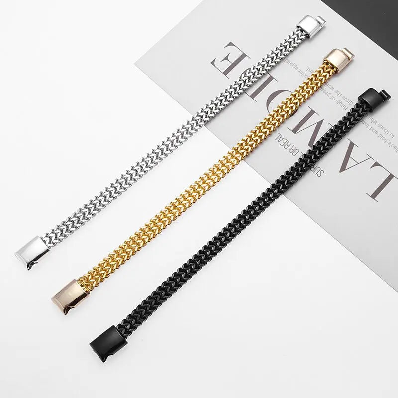 Stainless Steel Braided Bracelet - Double Row Metal Design for Men & Women