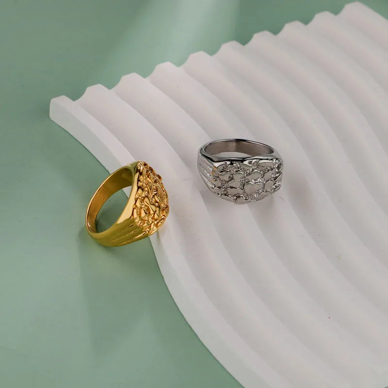 Men’s Nugget Ring – 18K Gold-Plated Stainless Steel Hip-Hop