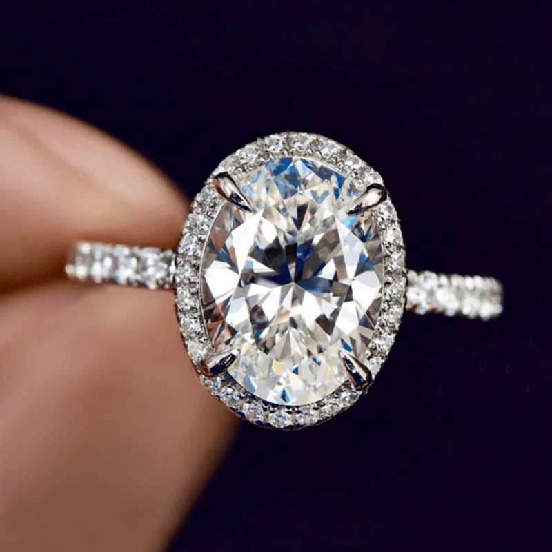 3CT & 5CT Oval Halo D Color VVS1 Engagement Ring for Women