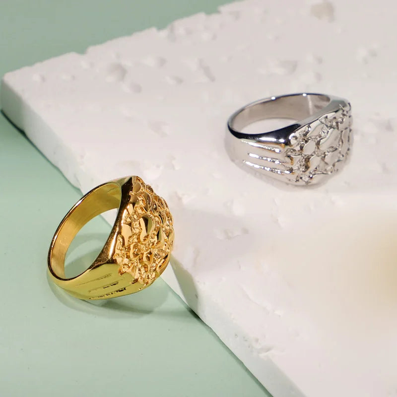 Men’s Nugget Ring – 18K Gold-Plated Stainless Steel Hip-Hop