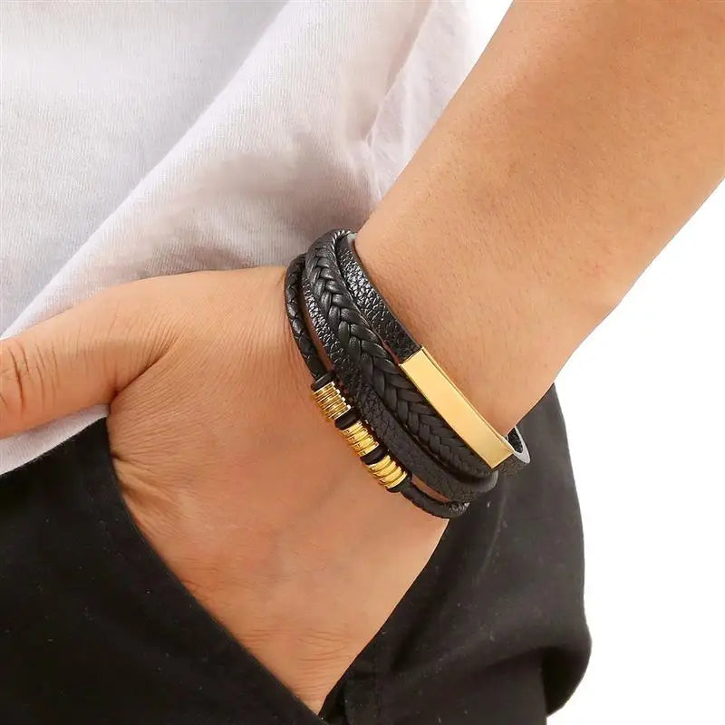 Men's Leather Bracelet | Multi-Layer with Magnetic Clasp