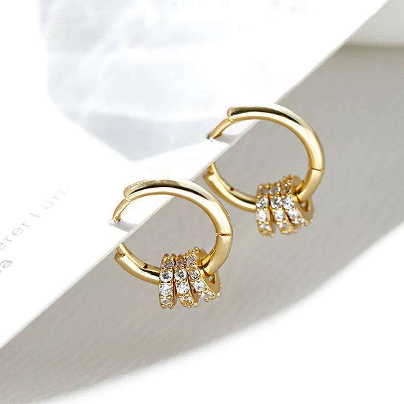 Sterling Silver Gold-Plated  Earrings with Zirconia - For  Women