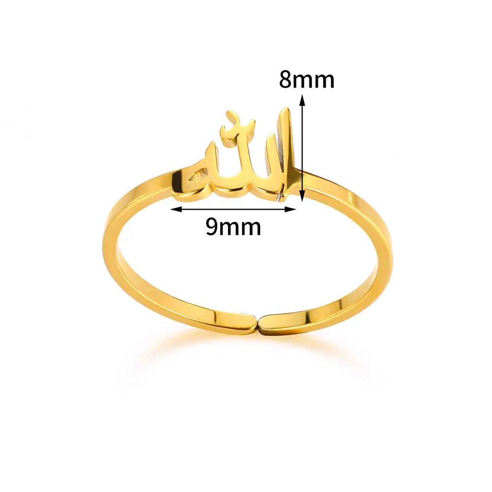 Gold Stainless Steel Allah Ring - Adjustable Islamic Religious Amulet for Women