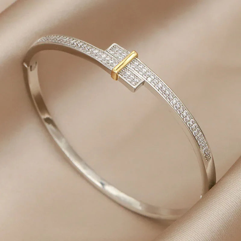 Crystal Cubic Zirconia Bracelet | Wide Wedding Bangle & Fashion Jewelry