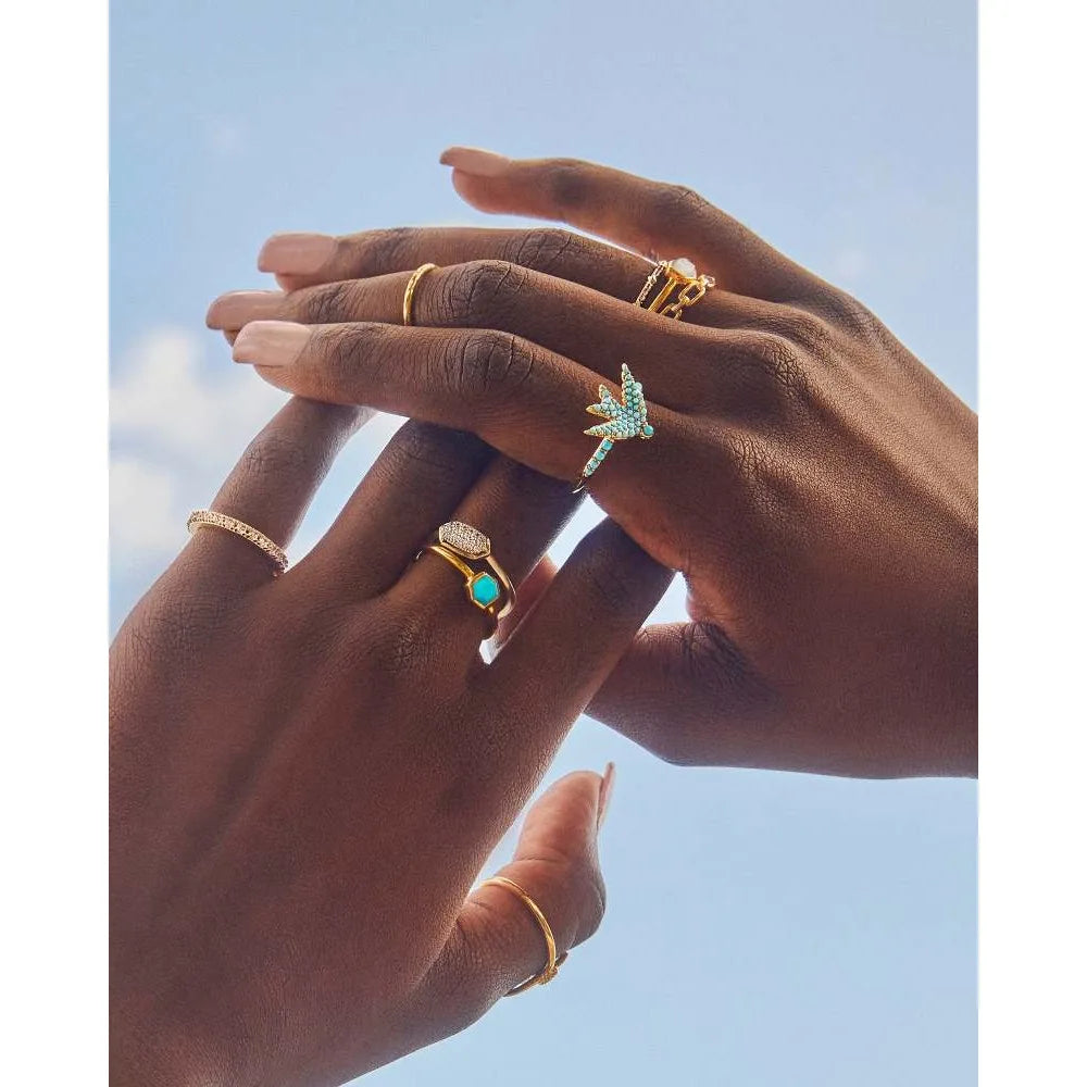 Kendra Scott Blue Melody Bird Cocktail Ring – 14K Gold-Plated Statement Ring