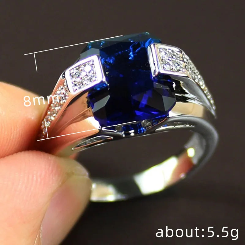 Sterling Silver Blue Zircon Ring | Unisex Vintage Jewelry