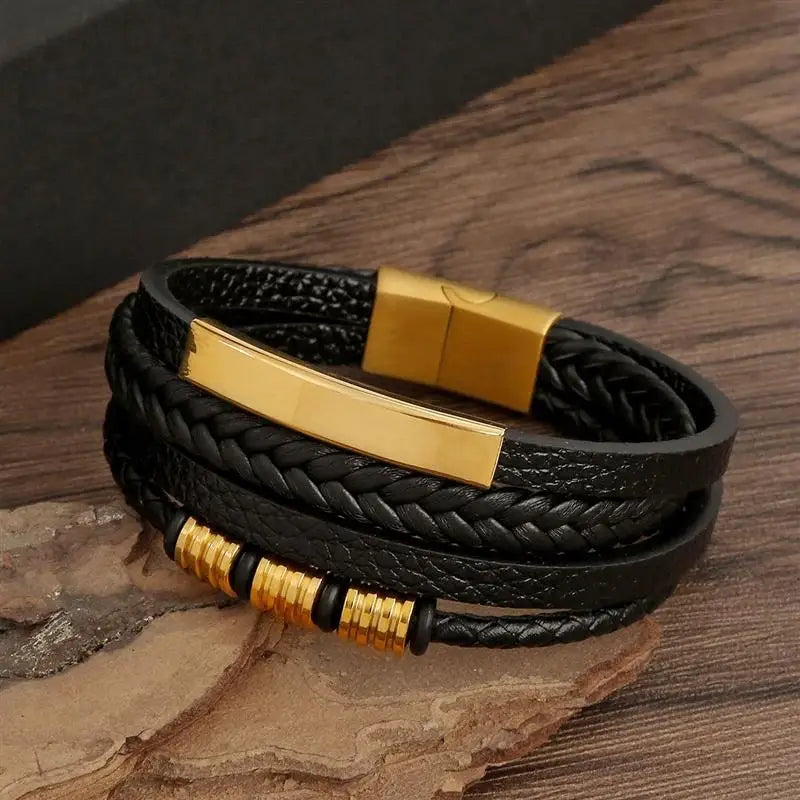 Men's Leather Bracelet | Multi-Layer with Magnetic Clasp