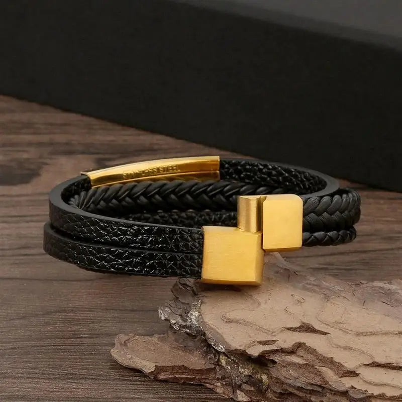 Men's Leather Bracelet | Multi-Layer with Magnetic Clasp