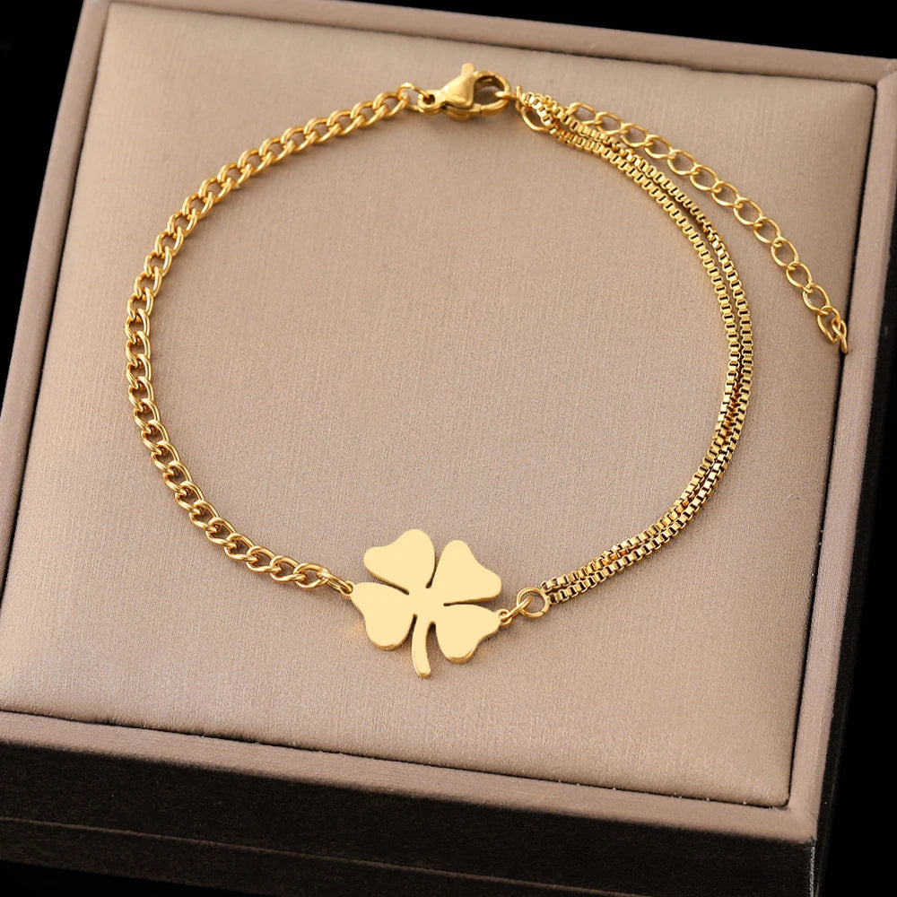 Lucky Clover Stainless Steel Bracelet for Women | Non-Fading Everyday Jewelry