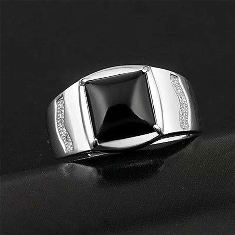 Men's Adjustable Engagement Ring with black Stone | Trendy Wedding Band