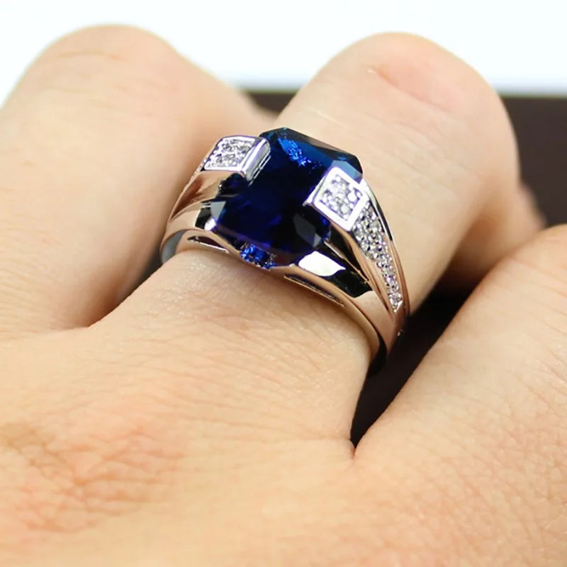 Sterling Silver Blue Zircon Ring | Unisex Vintage Jewelry