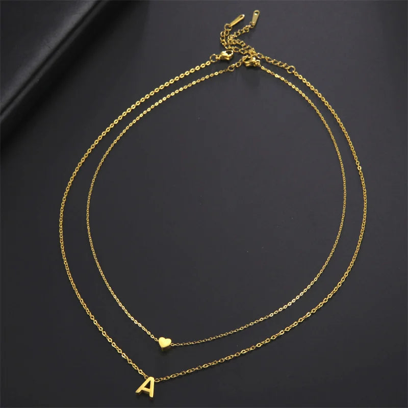 Gold Necklace – Double Layer Heart Pendant