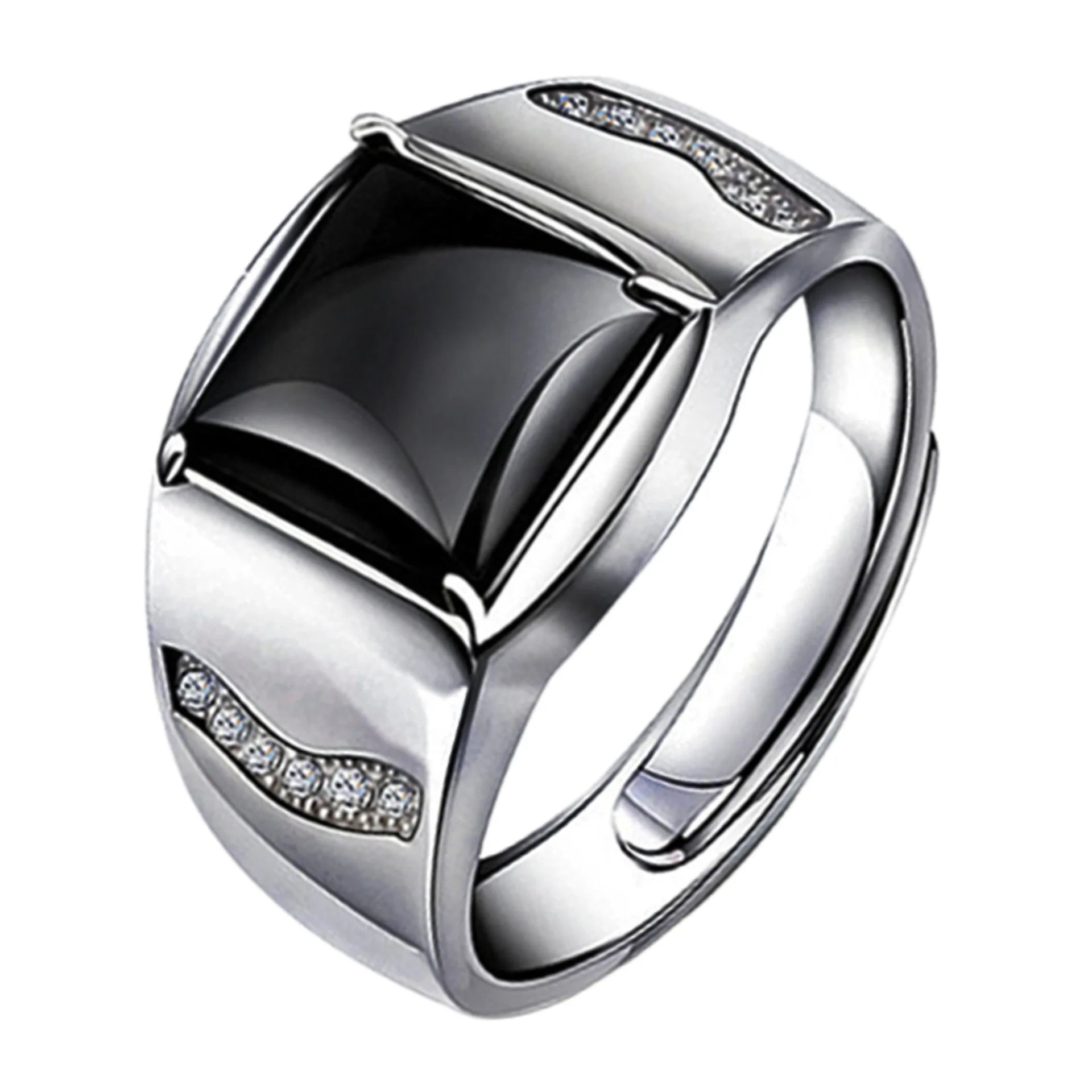 Men's Adjustable Engagement Ring with black Stone | Trendy Wedding Band