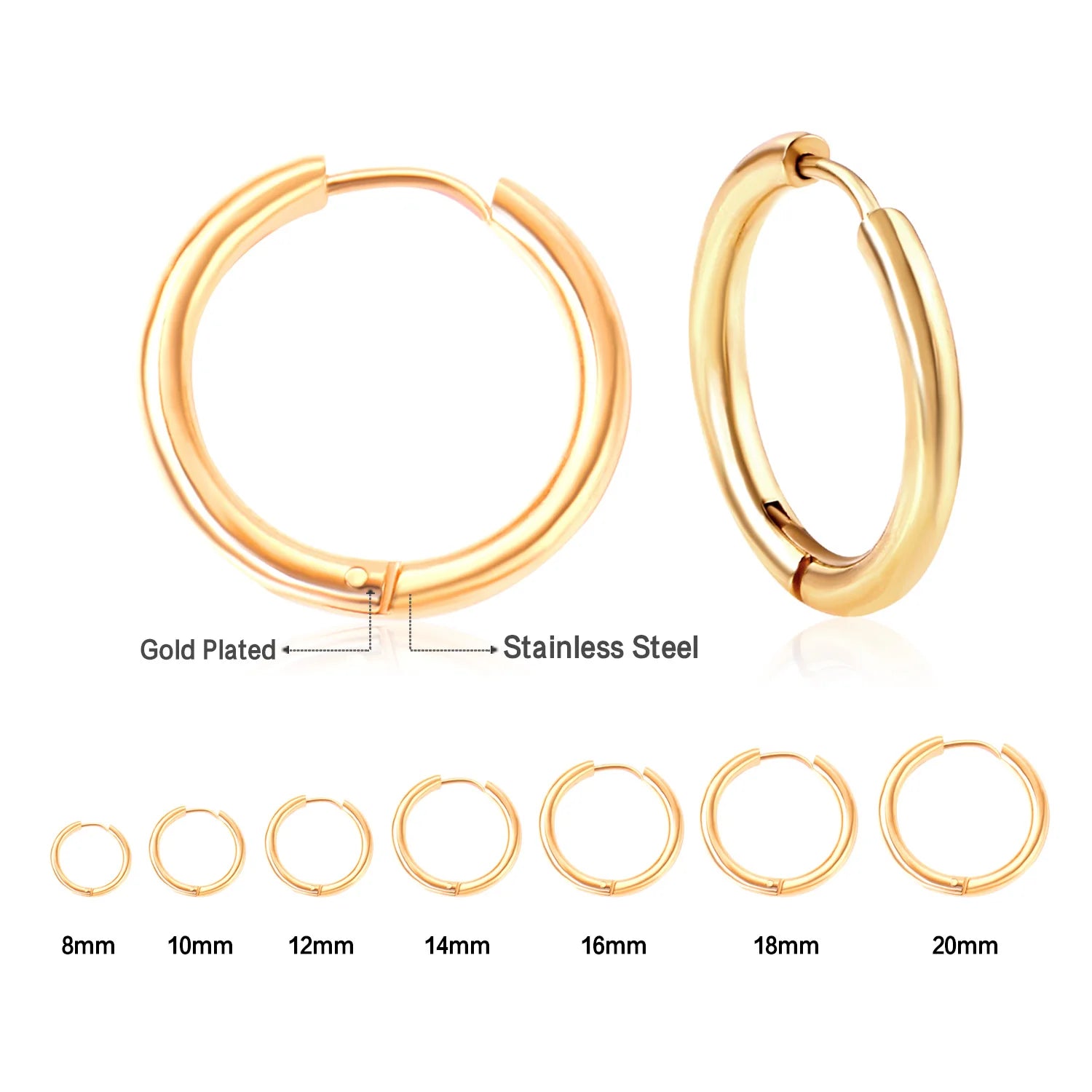 Gold Stainless Steel Earrings - for Women and Men