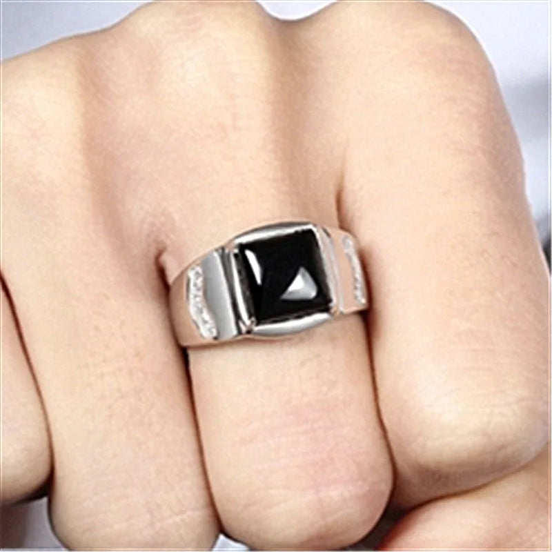 Men's Adjustable Engagement Ring with black Stone | Trendy Wedding Band