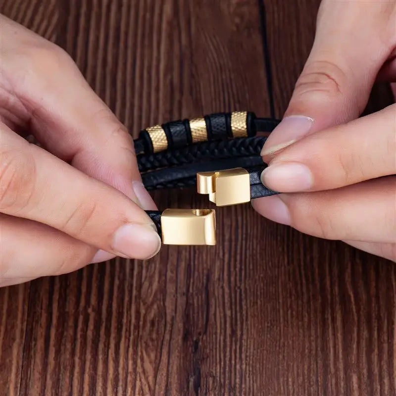 Classic Men's Leather Beaded Bracelet