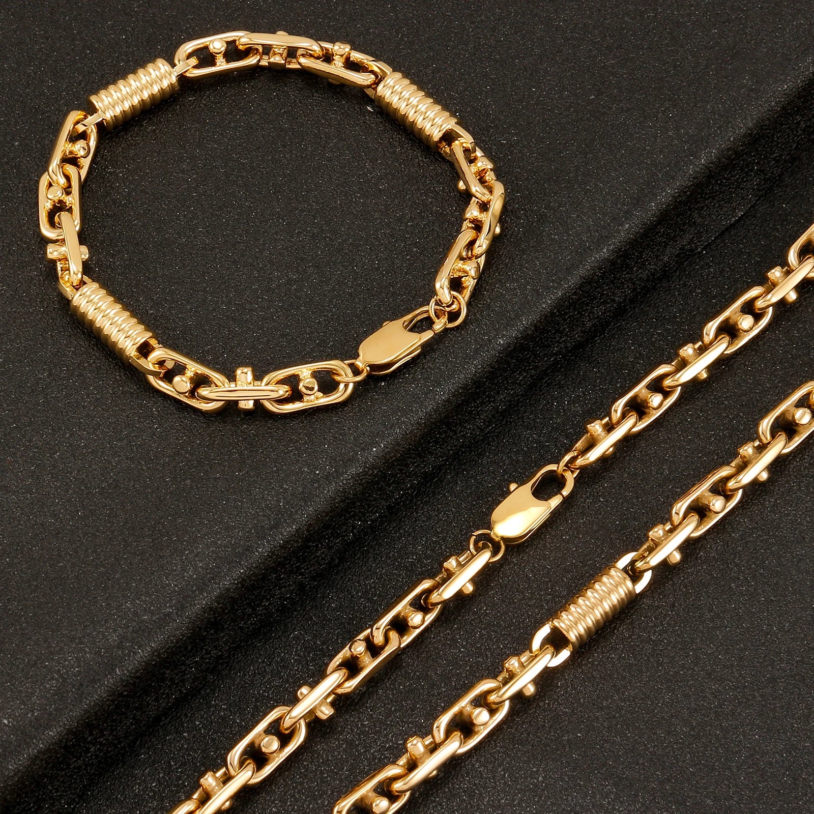 Golden Cuban Link Chain Necklace & Bracelet Set | Stainless Steel Fashion Jewelry