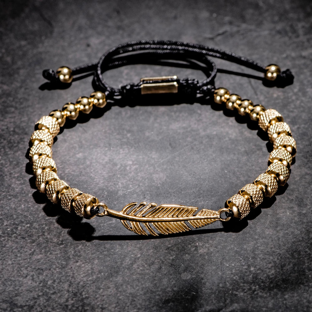 Feather Beaded Bracelet – Handmade Stainless Steel & Zircon Charm