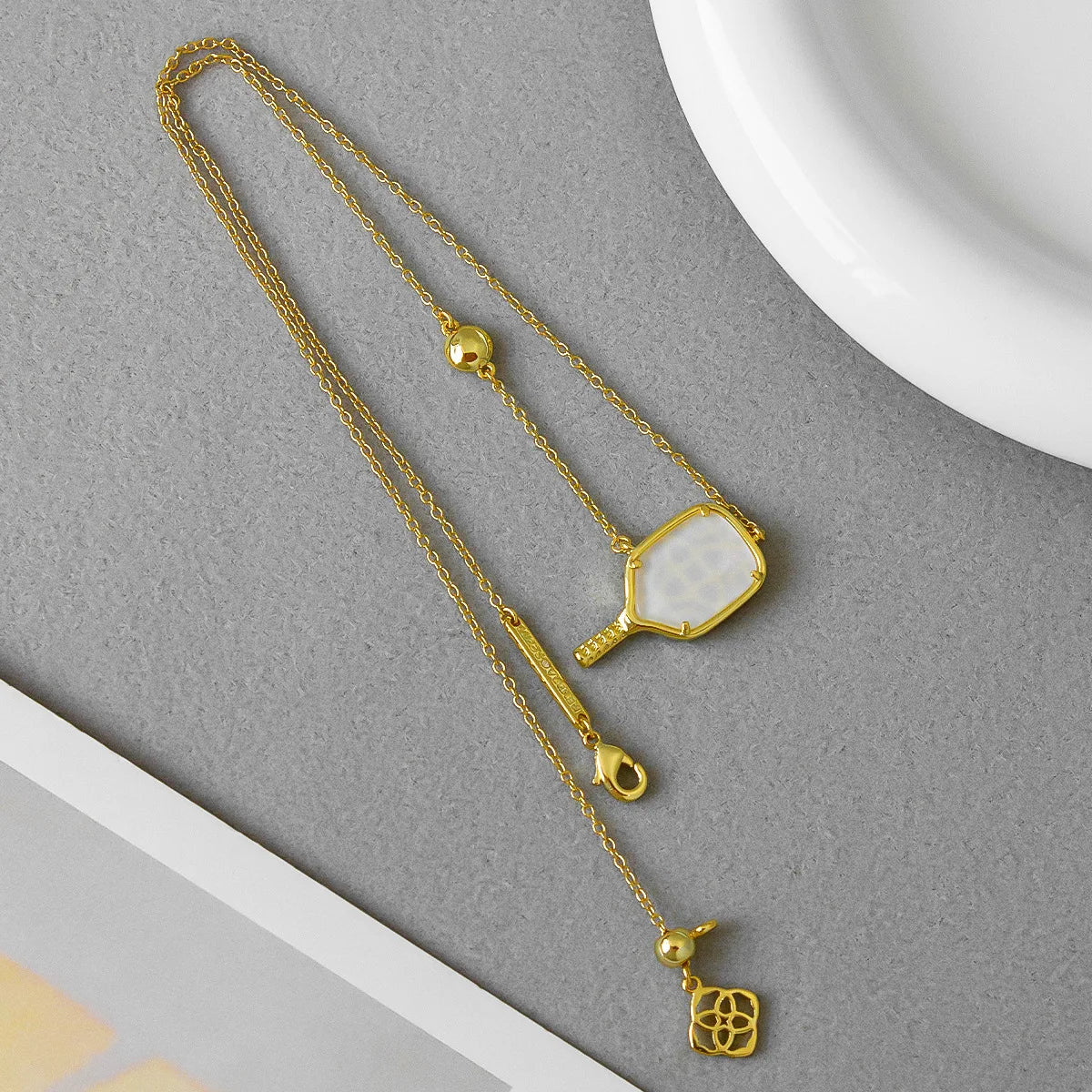 Pickleball Silver Short Pendant Necklace in Ivory Mother-of-Pearl Kendra Scott