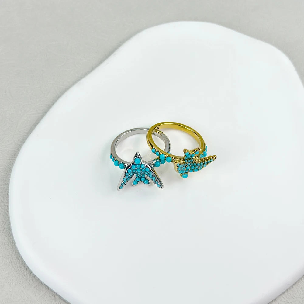 Kendra Scott Blue Melody Bird Cocktail Ring – 14K Gold-Plated Statement Ring