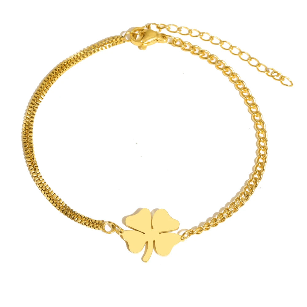 Lucky Clover Stainless Steel Bracelet for Women | Non-Fading Everyday Jewelry