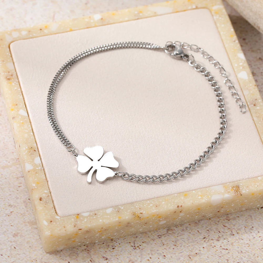 Lucky Clover Stainless Steel Bracelet for Women | Non-Fading Everyday Jewelry