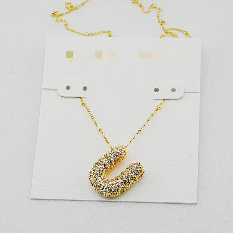 Gold Initial Letter Necklace – 26 Zircon Alphabet Pendants