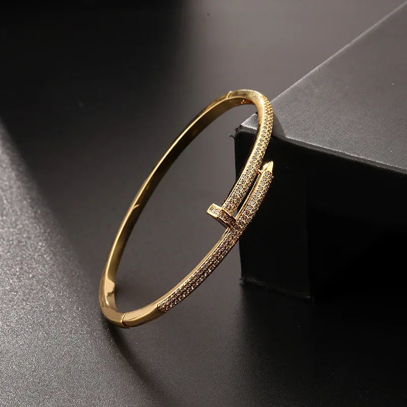 DREJEW Micro Inlaid Zircon Nail Bracelet | Trendy Cuff for Women