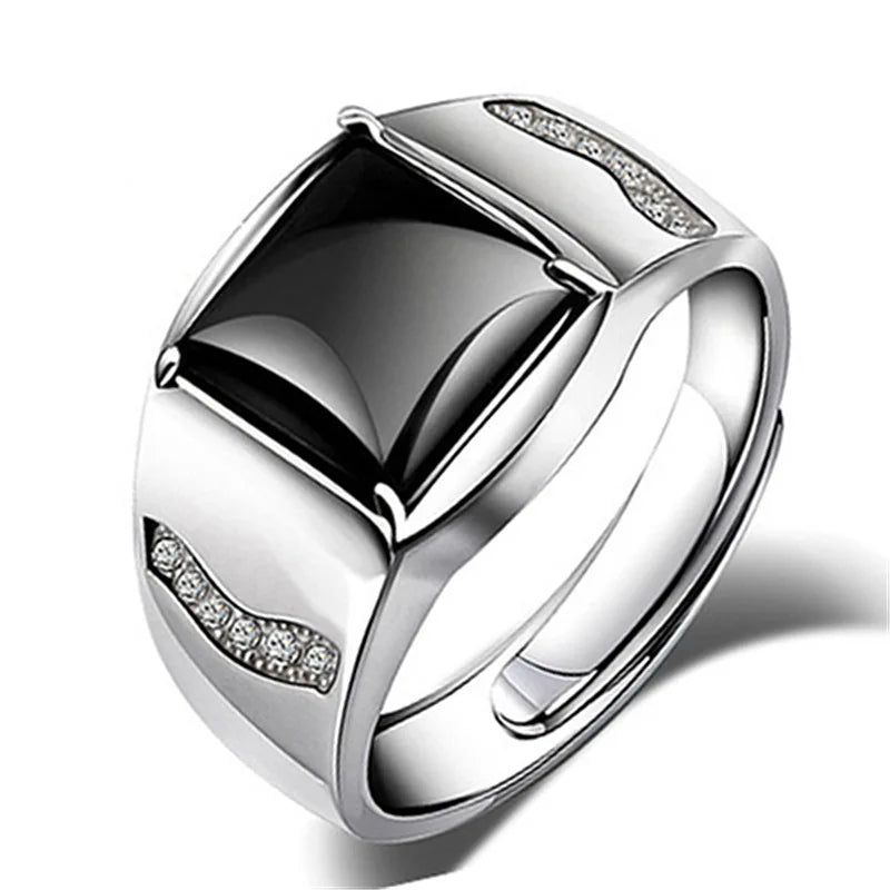 Men's Adjustable Engagement Ring with black Stone | Trendy Wedding Band