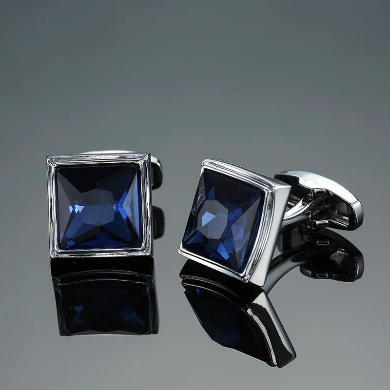 High-Quality Blue Crystal Cufflinks | Men's Wedding French Shirt Cuffs | Elegant Gift