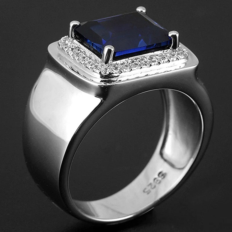 Men's Adjustable Engagement Ring with Blue/Green Stone | Trendy Wedding Band