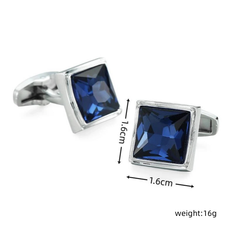 High-Quality Blue Crystal Cufflinks | Men's Wedding French Shirt Cuffs | Elegant Gift