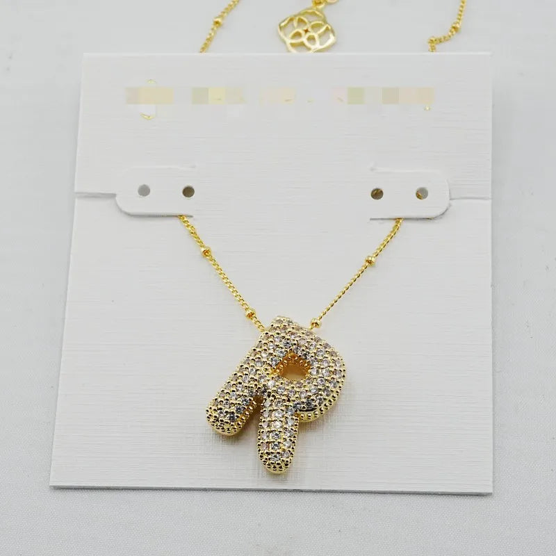 Gold Initial Letter Necklace – 26 Zircon Alphabet Pendants