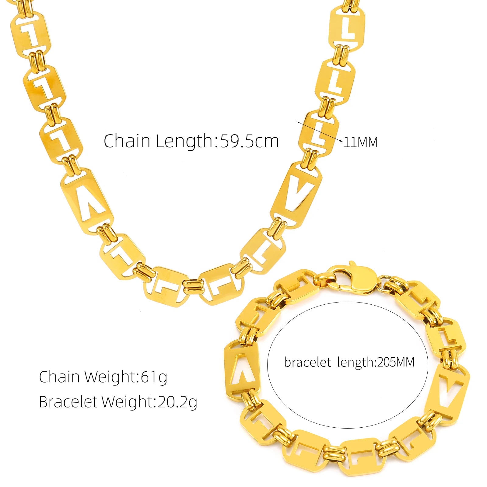 Stainless Steel Gold/Silver Chain, Unisex Jewelry Set