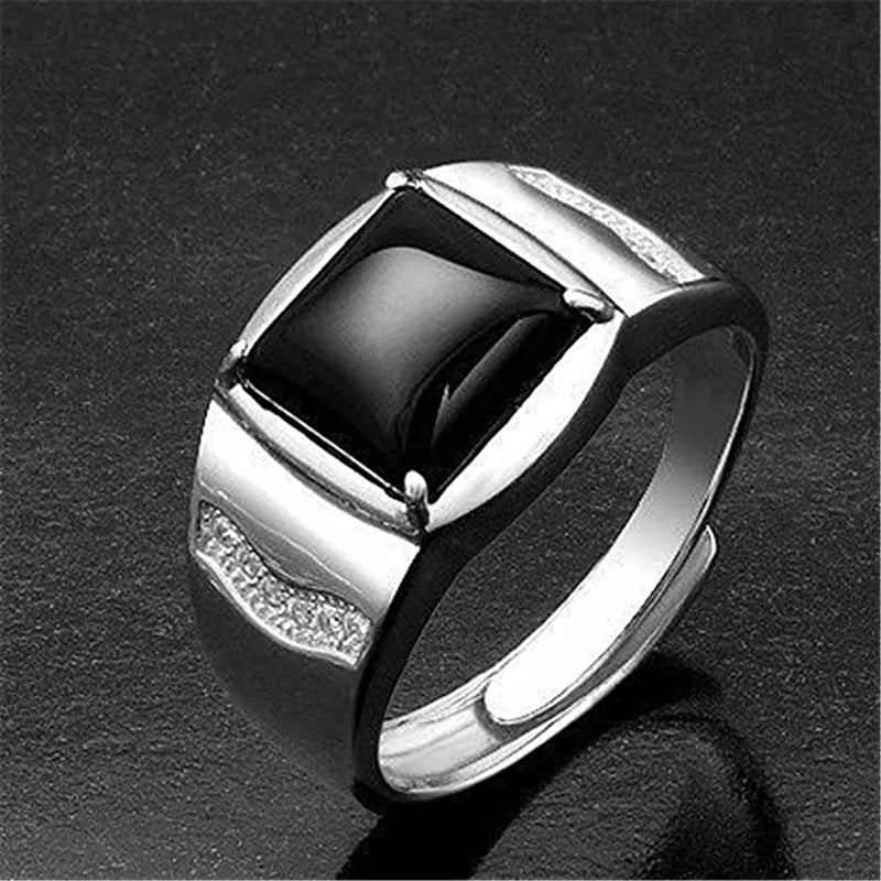 Men's Adjustable Engagement Ring with black Stone | Trendy Wedding Band