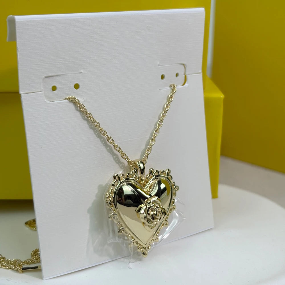 Kendra Scott Gold Lock & Rose Pendant Necklace – Love Clavicle Chain, Trendy Romantic